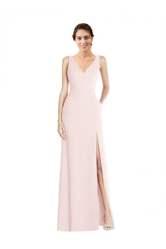 Stretch Crepe V-Neck Sleeveless Low Back Pink Long Black Tie Evening Dress / Prom Dress / Bridesmaid Dress Kent