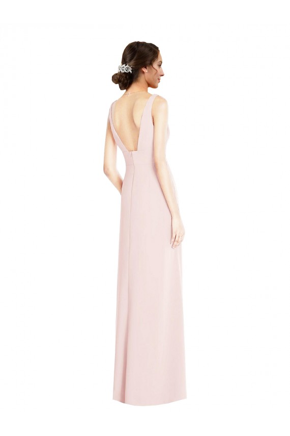 Stretch Crepe V-Neck Sleeveless Low Back Pink Long Black Tie Evening Dress / Prom Dress / Bridesmaid Dress Kent