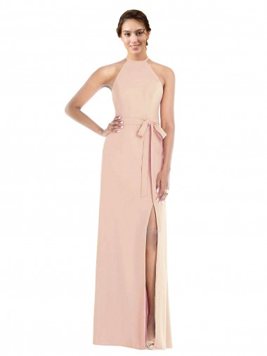 Stretch Crepe Halter Neck Sleeveless Open Back Nude Long Formal Evening Gown / Prom Dress / Bridesmaid Dress Kent