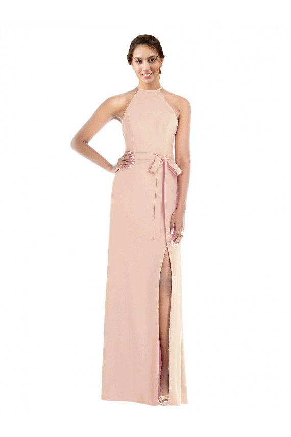 Stretch Crepe Halter Neck Sleeveless Open Back Nude Long Formal Evening Gown / Prom Dress / Bridesmaid Dress Kent