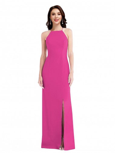 Stretch Crepe Halter Neck Sleeveless Open Back Fuchsia Long Formal Evening Gown / Prom Dress / Bridesmaid Dress Kent