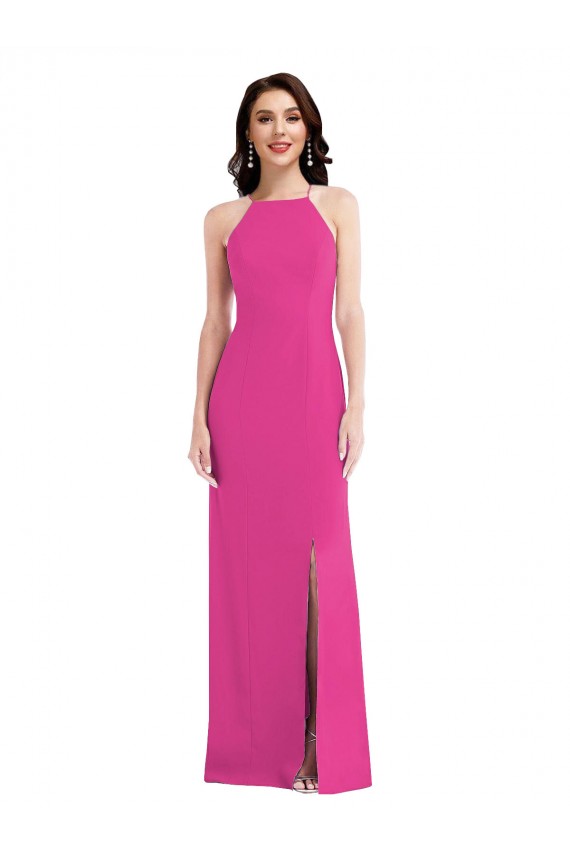 Stretch Crepe Halter Neck Sleeveless Open Back Fuchsia Long Formal Evening Gown / Prom Dress / Bridesmaid Dress Kent