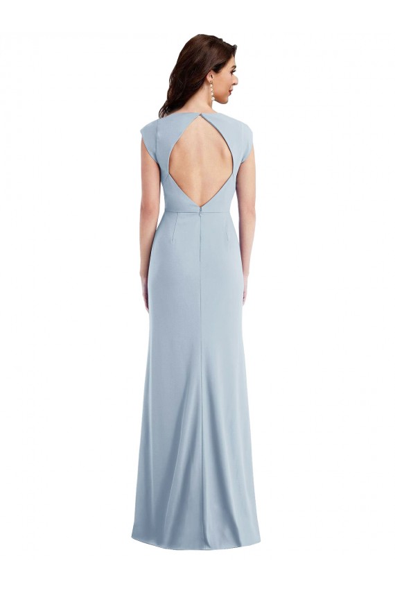 Stretch Crepe Cap Sleeves Open Back Long Formal Evening Gown / Prom Dress / Bridesmaid Dress Kent