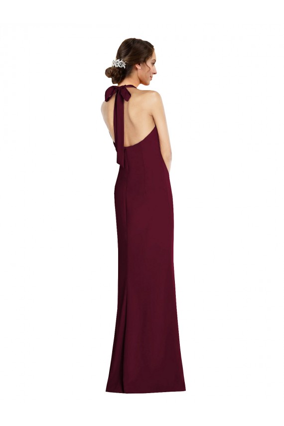 Stretch Crepe Halter Neck Sleeveless Open Back Long Semi Formal Evening Dress / Prom Dress / Bridesmaid Dress Kent