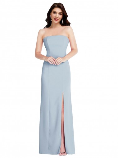 Stretch Crepe Strapless Sleeveless Low Back Light Sky Blue Long Formal Evening Gown / Prom Dress / Bridesmaid Dress Kent