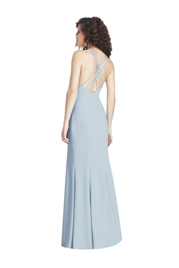 Stretch Crepe Halter Neck Sleeveless Open Back Long Evening Dress / Bridesmaid Dress Kent