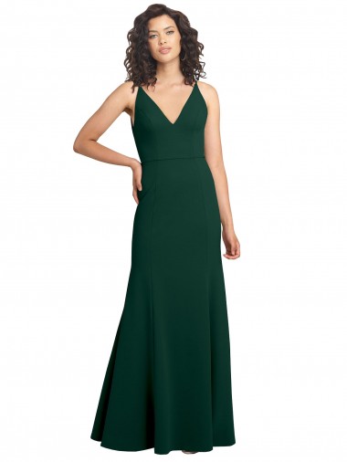 Stretch Crepe V-Neck Sleeveless V-Back Midnight Green Long Formal Dress / Bridesmaid Dress Kent