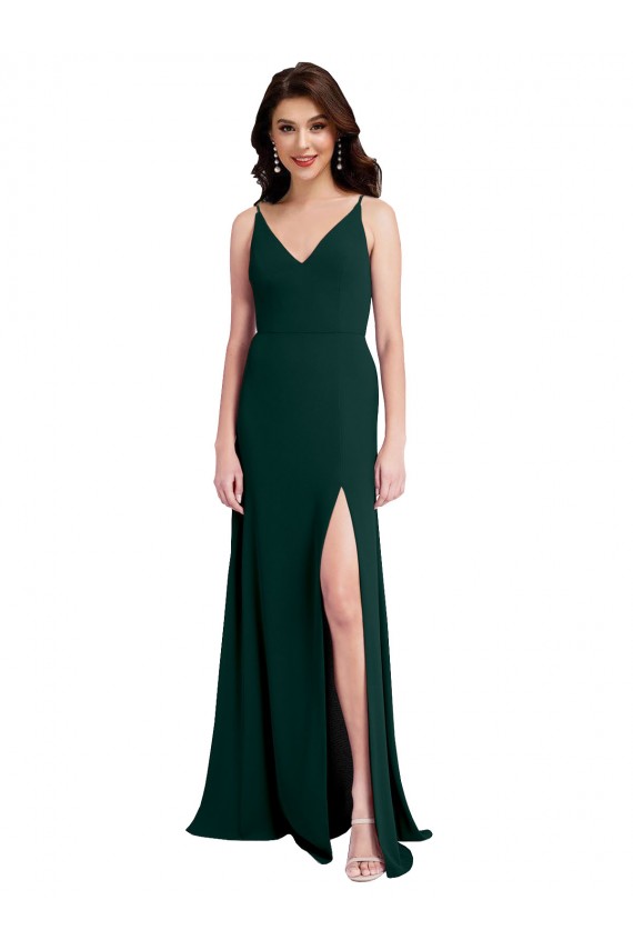 Stretch Crepe V-Neck Sleeveless V-Back Midnight Green Long Formal Evening Gown / Prom Dress / Bridesmaid Dress Kent