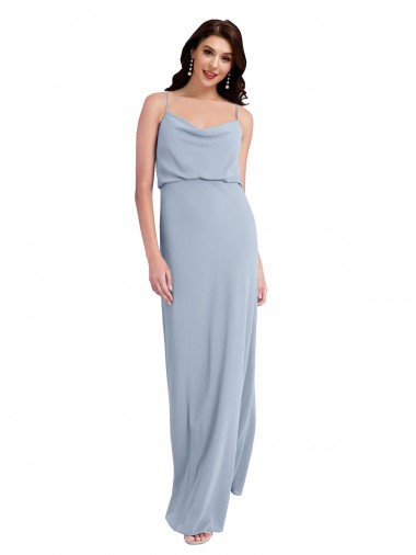 Stretch Crepe Spaghetti Straps Sleeveless V-Back Smoke Blue Long Formal Evening Gown / Prom Dress / Bridesmaid Dress Kent