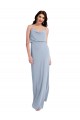 Stretch Crepe Spaghetti Straps Sleeveless V-Back Smoke Blue Long Formal Evening Gown / Prom Dress / Bridesmaid Dress Kent