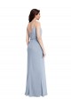 Stretch Crepe Spaghetti Straps Sleeveless V-Back Smoke Blue Long Formal Evening Gown / Prom Dress / Bridesmaid Dress Kent