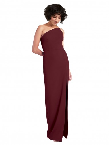 Stretch Crepe One Shoulder Sleeveless Burgundy Gold Long Formal Evening Gown / Prom Dress / Bridesmaid Dress Kent