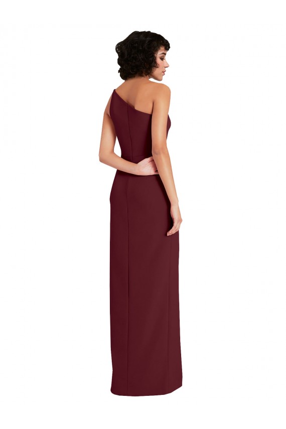 Stretch Crepe One Shoulder Sleeveless Burgundy Gold Long Formal Evening Gown / Prom Dress / Bridesmaid Dress Kent