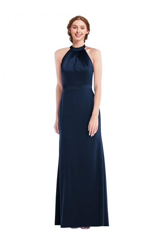 Stretch Crepe High Neck Sleeveless Open Back Long Semi Formal Evening Dress / Prom Dress / Bridesmaid Dress Kent