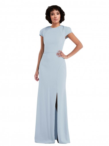 Stretch Crepe Jewel Neck Cap Sleeves Keyhole Back Long Semi Formal Evening Dress / Bridesmaid Dress Kent