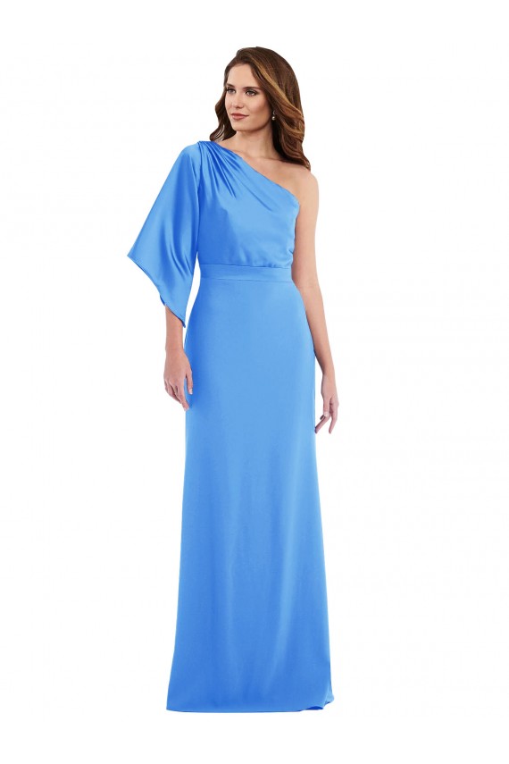 Stretch Crepe One Shoulder Bell Sleeves Long Semi Formal Evening Dress / Prom Dress / Bridesmaid Dress Kent
