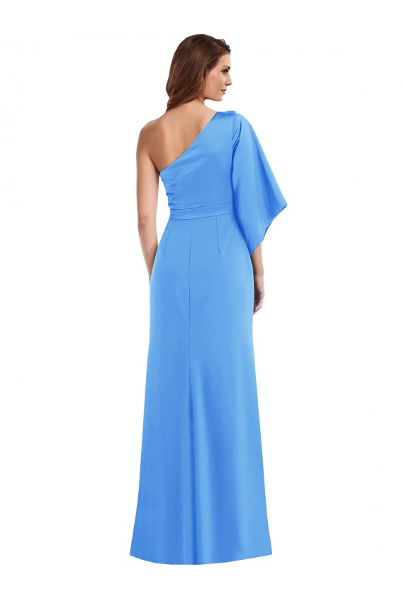 Stretch Crepe One Shoulder Bell Sleeves Long Semi Formal Evening Dress / Prom Dress / Bridesmaid Dress Kent