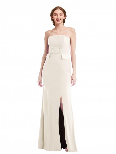 Stretch Crepe Strapless Sleeveless Ivory Long Semi Formal Evening Dress / Prom Dress / Bridesmaid Dress Kent