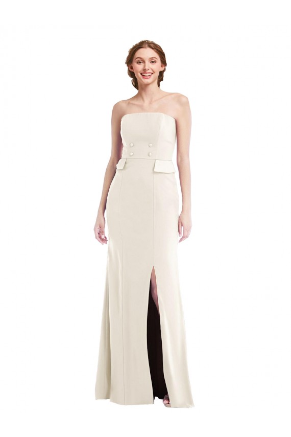 Stretch Crepe Strapless Sleeveless Ivory Long Semi Formal Evening Dress / Prom Dress / Bridesmaid Dress Kent