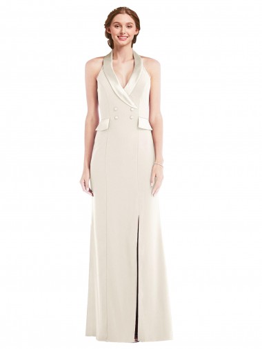 Stretch Crepe Halter Neck Sleeveless Low Back Long Semi Formal Evening Dress / Prom Dress / Bridesmaid Dress Kent