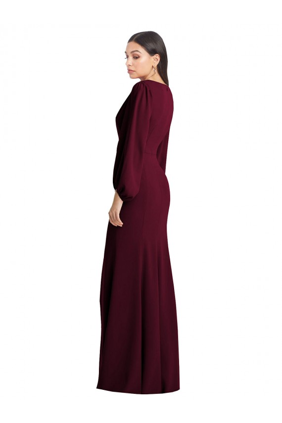 Stretch Crepe V-Neck Puff Sleeves Long Semi Formal Evening Dress / Prom Dress / Bridesmaid Dress Kent