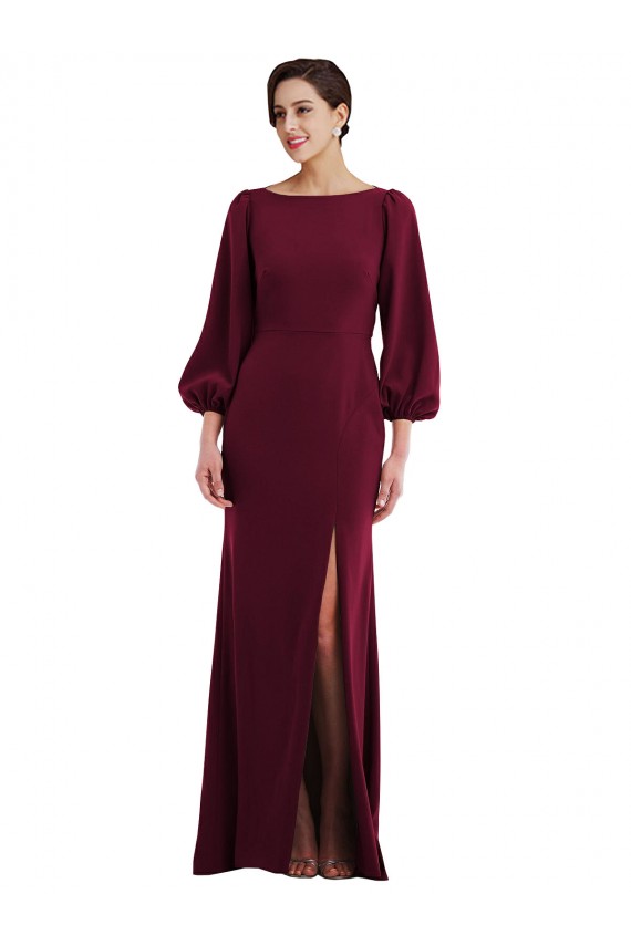 Stretch Crepe Bateau Neck Long Sleeves Open Back Long Formal Evening Gown / Prom Dress / Bridesmaid Dress Kent