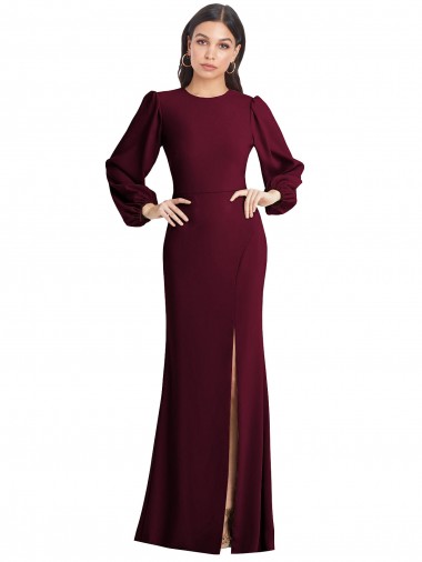 Stretch Crepe Bateau Neck Puff Sleeves Open Back Long Formal Dress / Bridesmaid Dress Kent