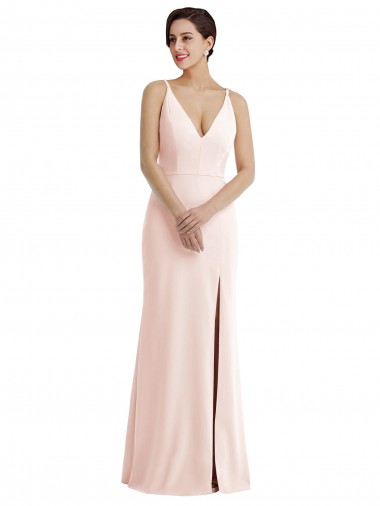 Stretch Crepe V-Neck Sleeveless V-Back Pink Long Formal Evening Gown / Prom Dress / Bridesmaid Dress Kent