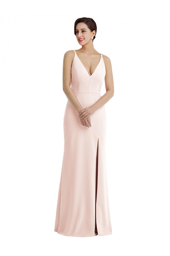 Stretch Crepe V-Neck Sleeveless V-Back Pink Long Formal Evening Gown / Prom Dress / Bridesmaid Dress Kent