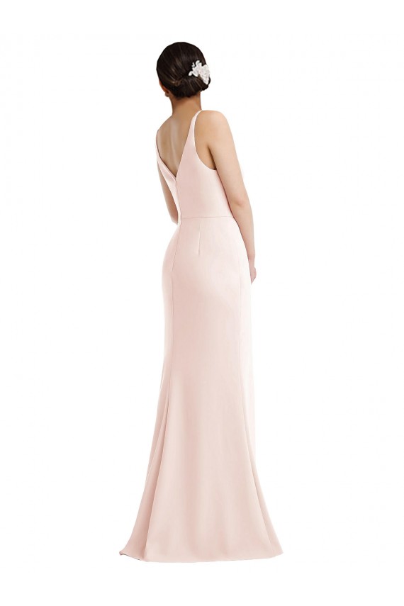 Stretch Crepe V-Neck Sleeveless V-Back Pink Long Formal Evening Gown / Prom Dress / Bridesmaid Dress Kent