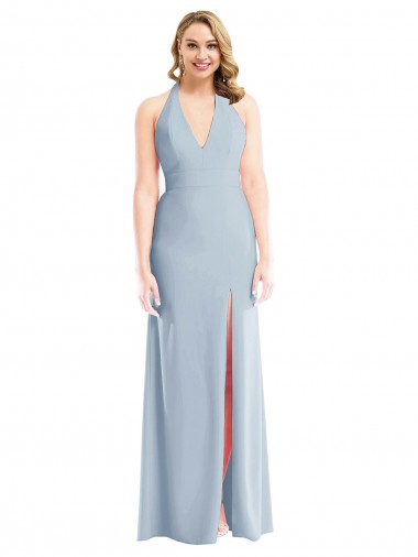 Stretch Crepe Halter Neck Sleeveless Open Back Long Bridesmaid Evening Dress Kent