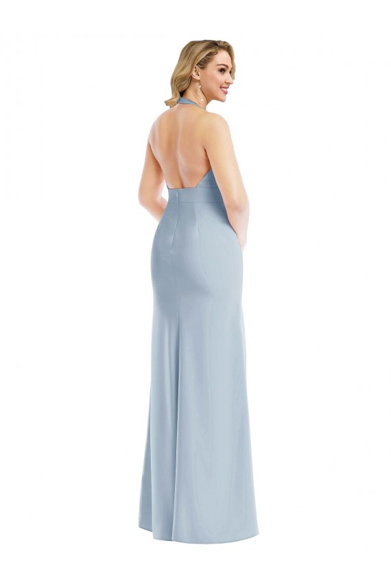 Stretch Crepe Halter Neck Sleeveless Open Back Long Bridesmaid Evening Dress Kent