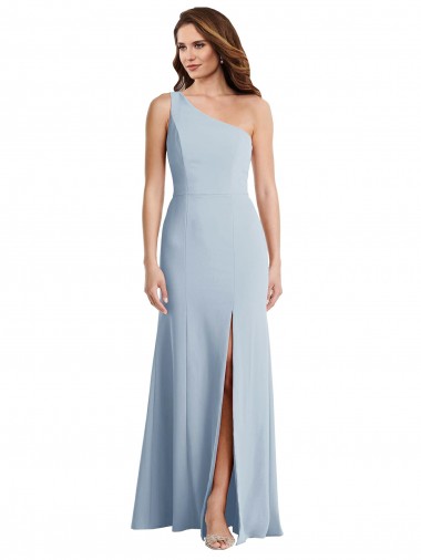 Stretch Crepe One Shoulder Sleeveless Light Sky Blue Long Formal Evening Gown / Prom Dress / Bridesmaid Dress Kent