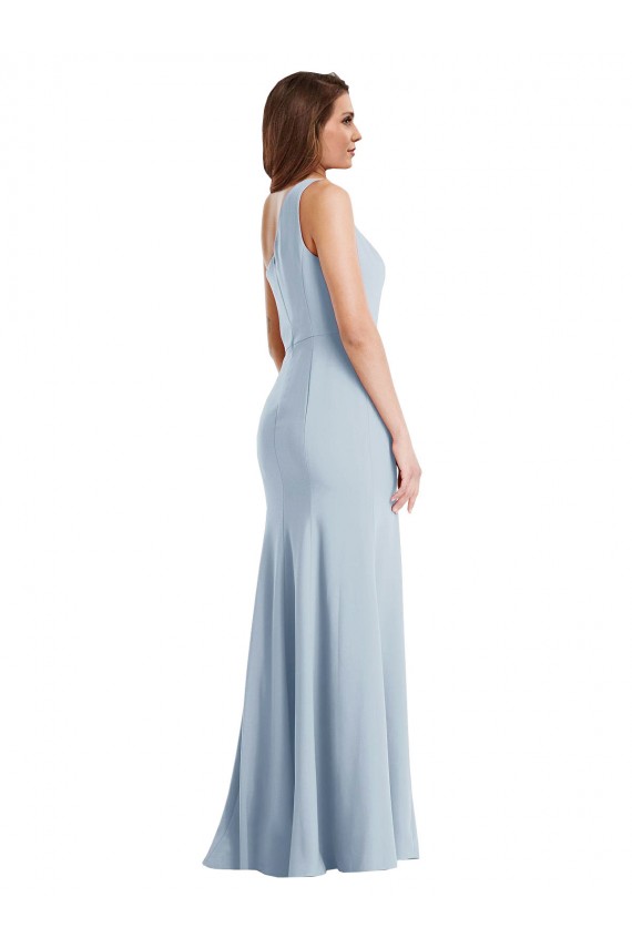 Stretch Crepe One Shoulder Sleeveless Light Sky Blue Long Formal Evening Gown / Prom Dress / Bridesmaid Dress Kent