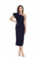 Stretch Crepe One Shoulder Sleeveless Dark Navy Midi Length Formal Evening Gown / Prom Dress / Bridesmaid Dress Kent