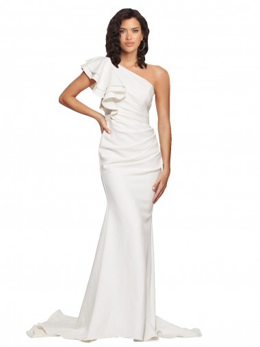 Stretch Crepe One Shoulder Sleeveless Sweep Train Semi Formal Evening Dress / Prom Dress / Bridesmaid Dress Kent