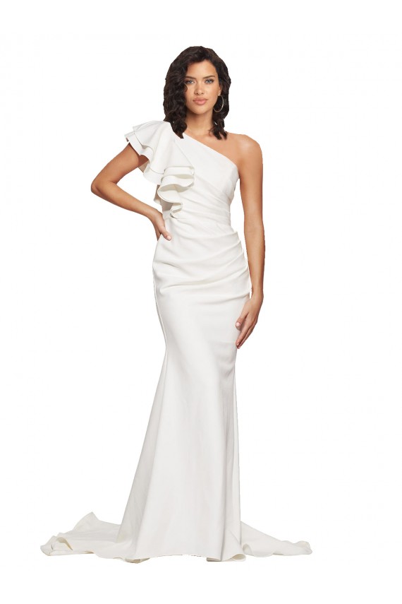 Stretch Crepe One Shoulder Sleeveless Sweep Train Semi Formal Evening Dress / Prom Dress / Bridesmaid Dress Kent