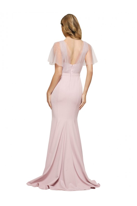 Stretch Crepe & Tulle One Shoulder Short Sleeves V-Back Long Formal Evening Gown / Prom Dress / Bridesmaid Dress Kent