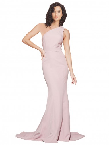 Stretch Crepe One Shoulder Sleeveless Mauve Sweep Train Semi Formal Evening Dress / Prom Dress / Bridesmaid Dress Kent