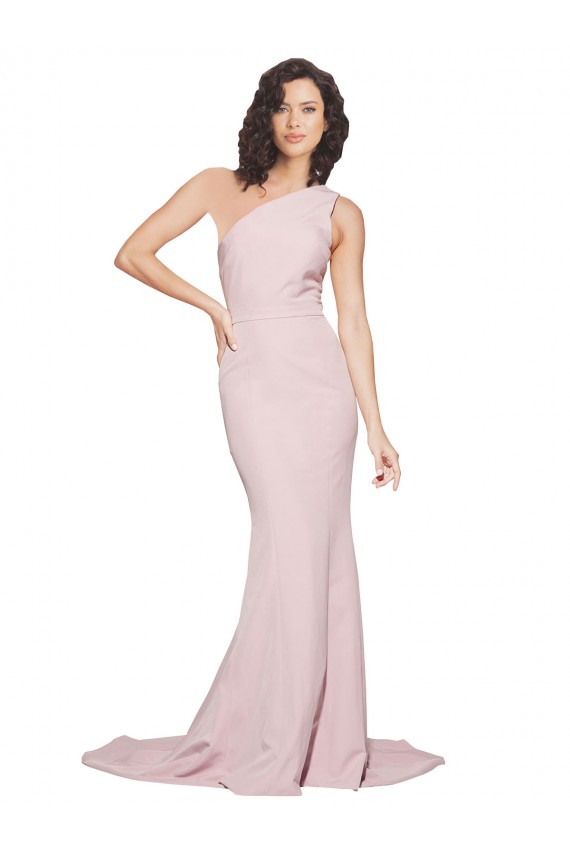 Stretch Crepe One Shoulder Sleeveless Mauve Sweep Train Semi Formal Evening Dress / Prom Dress / Bridesmaid Dress Kent