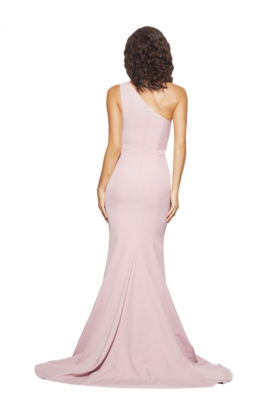 Stretch Crepe One Shoulder Sleeveless Mauve Sweep Train Semi Formal Evening Dress / Prom Dress / Bridesmaid Dress Kent