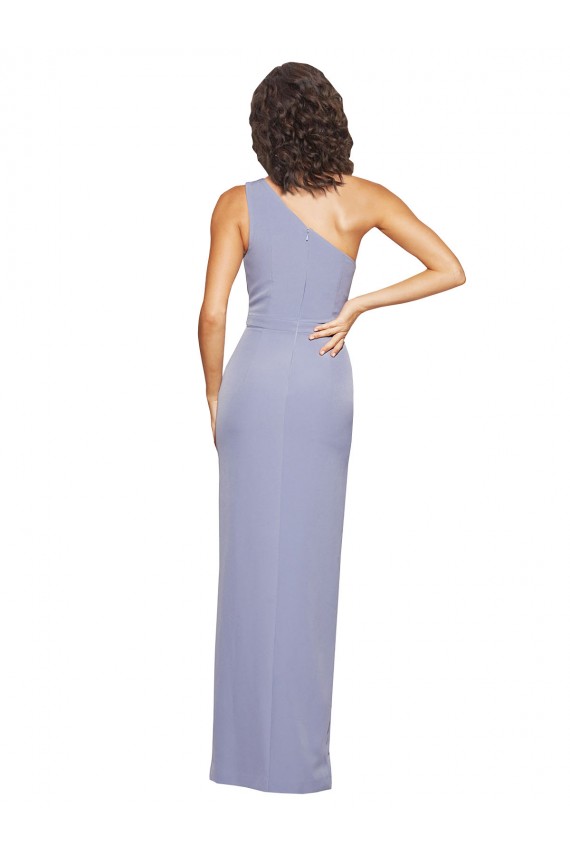 Stretch Crepe One Shoulder Sleeveless Smoke Blue Long Formal Evening Gown / Prom Dress / Bridesmaid Dress Kent