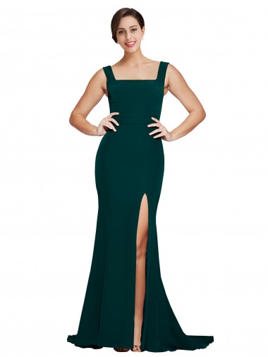 Stretch Crepe Square Neck Sleeveless Sweep Train Semi Formal Evening Dress / Prom Dress / Bridesmaid Dress Kent