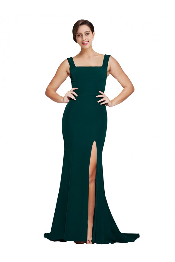 Stretch Crepe Square Neck Sleeveless Sweep Train Semi Formal Evening Dress / Prom Dress / Bridesmaid Dress Kent