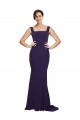 Stretch Crepe Square Neck Sleeveless Dark Navy Sweep Train Semi Formal Evening Dress / Prom Dress / Bridesmaid Dress Kent