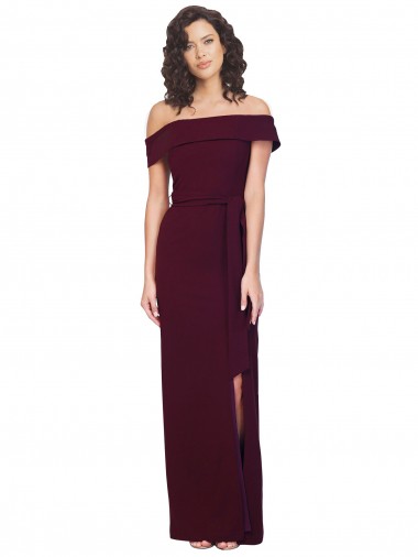 Stretch Crepe Off the Shoulder Sleeveless Low Back Burgundy Gold Long Formal Evening Gown / Prom Dress / Bridesmaid Dress Kent