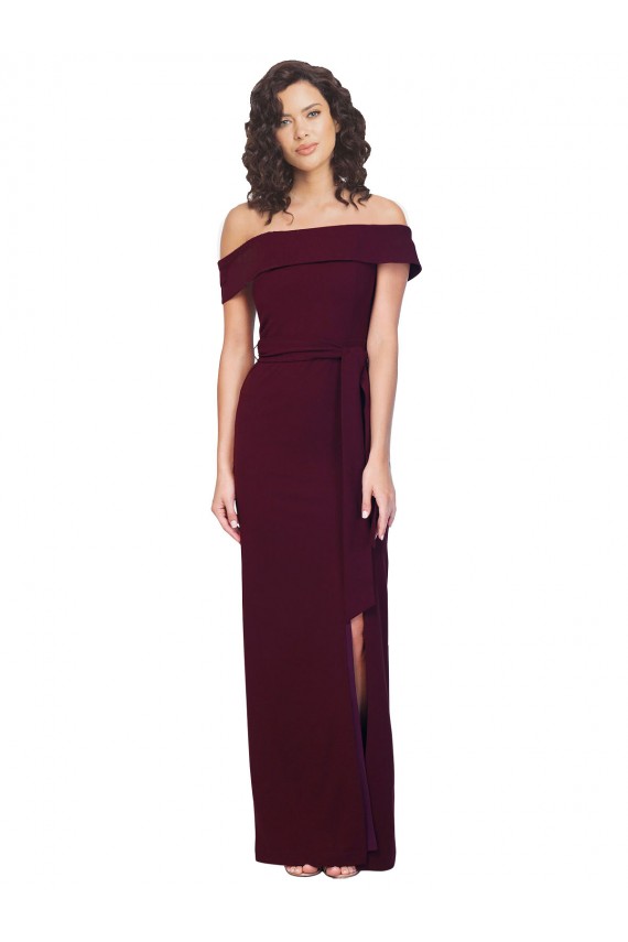 Stretch Crepe Off the Shoulder Sleeveless Low Back Burgundy Gold Long Formal Evening Gown / Prom Dress / Bridesmaid Dress Kent