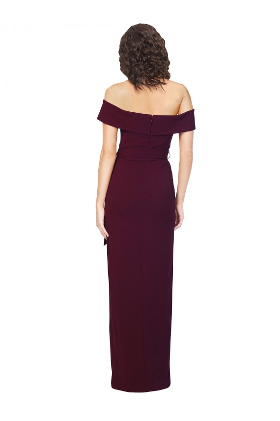 Stretch Crepe Off the Shoulder Sleeveless Low Back Burgundy Gold Long Formal Evening Gown / Prom Dress / Bridesmaid Dress Kent