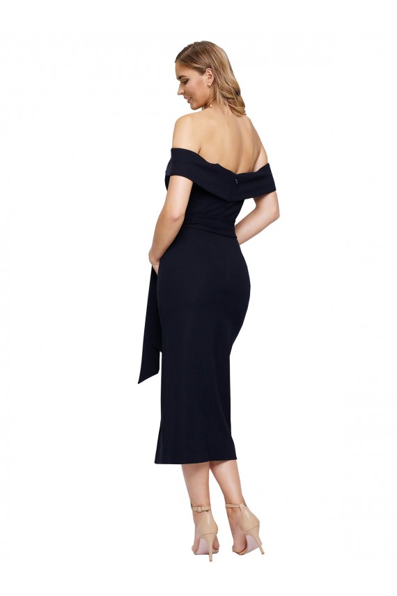 Stretch Crepe Off the Shoulder Sleeveless Low Back Midi Length Formal Evening Gown / Prom Dress / Bridesmaid Dress Kent