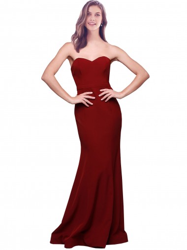 Stretch Crepe Sweetheart Sleeveless Low Back Burgundy Long Formal Evening Gown / Prom Dress / Bridesmaid Dress Kent